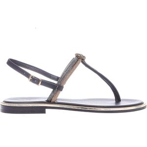 Paola Fiorenza, Zwarte en gouden Rhinestone Flip Flops Zwart, Dames, Maat:38 EU