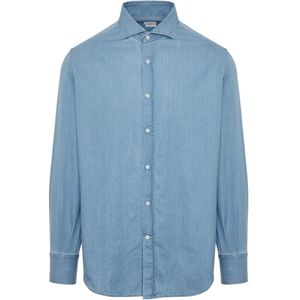 Brunello Cucinelli, Overhemden, Heren, Blauw, XL, Katoen, Casual Shirts