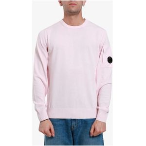 C.p. Company, Truien, Heren, Roze, S, Katoen, Roze Sweater met Logo Plaque