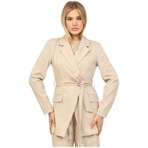 Fracomina, Lange Blazer in Zandkleur Beige, Dames, Maat:L