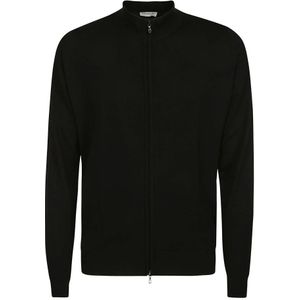 John Smedley, Luxe Merinowollen Jack met Ritssluiting Zwart, Heren, Maat:L