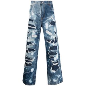 John Richmond, Jeans, Heren, Blauw, W31, Katoen, Wijde broekspijp jeans van 100% katoen, used effect