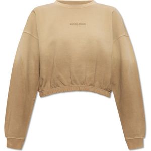 Woolrich, Sweatshirts & Hoodies, Dames, Beige, L, Katoen, Bijgesneden oversized sweatshirt