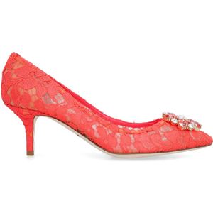 Dolce & Gabbana, Schoenen, Dames, Rood, 38 EU, Katoen, Kant Bloem Puntige Neus Pump