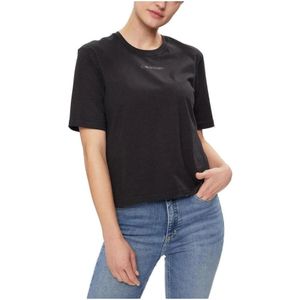 Calvin Klein, Dames T-shirt Lente/Zomer Collectie Zwart, Dames, Maat:M