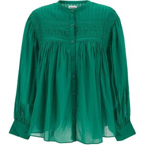 Isabel Marant Étoile, Blouses & Shirts, Dames, Groen, M, Katoen, Groene Shirt met Geborduurde Knopen