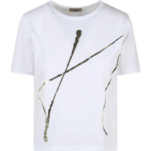 Herno, Tops, Dames, Wit, S, Katoen, Jersey T-shirt met gelamineerde print