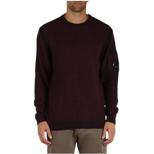 C.p. Company, Truien, Heren, Rood, XL, Wol, Wollen Crewneck Sweater met Mouwzak