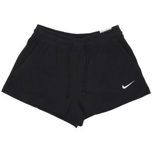 Nike, Hoog getailleerde geribbelde jersey shorts Zwart, Dames, Maat:L