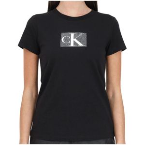 Calvin Klein Jeans, Tops, Dames, Zwart, S, Pailletten, Zwart T-shirt met pailletten