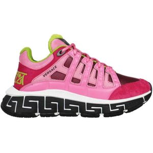 Versace, Schoenen, Dames, Roze, 36 1/2 EU, Leer, Suede Low-Top Sneakers