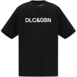 Dolce & Gabbana, Tops, Heren, Zwart, XL, Katoen, T-shirt met logo