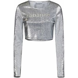 Paco Rabanne, Tops, Dames, Grijs, S, Polyester, Long Sleeve Tops