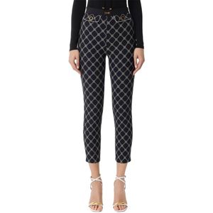 Elisabetta Franchi, Broeken, Dames, Veelkleurig, S, Crepe broek met diamantprint