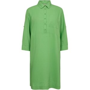 Freequent, Groene Linnen Jurk met Knoopsluiting Groen, Dames, Maat:M