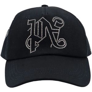 Palm Angels, Katoenen hoed met strass-details Zwart, Heren, Maat:ONE Size