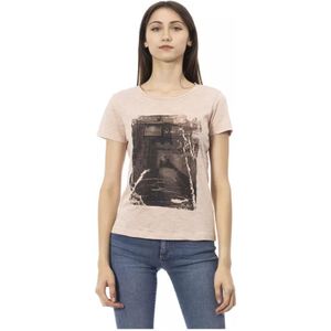 Trussardi, Tops, Dames, Roze, XL, Katoen, Roze Katoenen T-shirt met Voorkant Print
