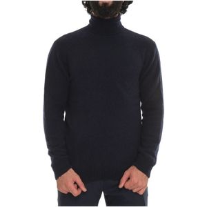 Hindustrie, Truien, Heren, Blauw, L, Polyester, Cashmere blend slim fit turtleneck pullover