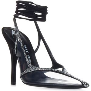 The Attico, Schoenen, Dames, Zwart, 37 EU, Suède, Zwarte kristallen strass enkelbandpumps