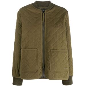 A.p.c., Gewatteerde Logo Jas in Khaki Groen, Dames, Maat:M