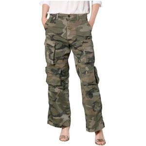 Mason's, Broeken, Dames, Groen, M, Katoen, Groene Camouflage Cargo Broek voor Vrouwen