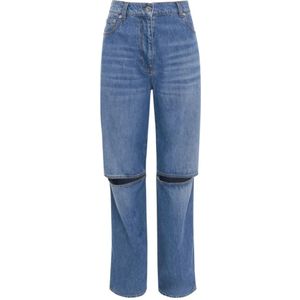 JW Anderson, Jeans, Dames, Blauw, 3Xs, Leer, Bootcut jeans met knie-uitsnijding en relaxed fit