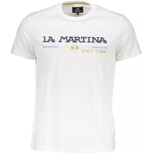 La Martina, Wit Katoenen T-Shirt, Korte Mouwen, Regular Fit, Ronde Hals, Logo Print Wit, Heren, Maat:M