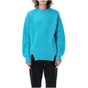 Jil Sander, Truien, Heren, Blauw, M, Gevlochten Gebreide Top