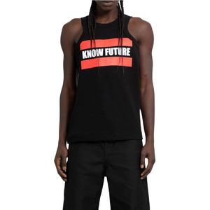 Sacai, Tops, Heren, Zwart, M, Katoen, Know Future Grafische Tanktop