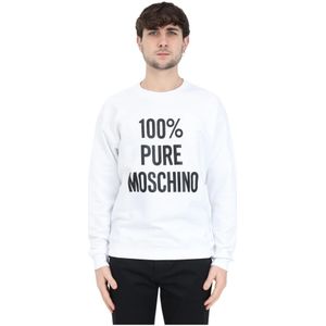 Moschino, Sweatshirts & Hoodies, Heren, Wit, M, Katoen, Witte sweater van puur katoen met zwarte logoprint