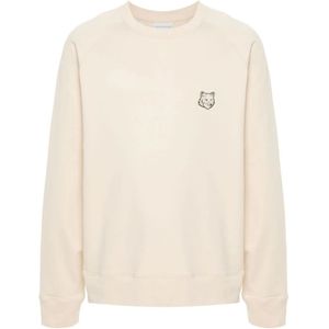 Maison Kitsuné, Sweatshirts & Hoodies, Heren, Beige, XS, Katoen, Vos Hoofd Patch Oversized Sweatshirt