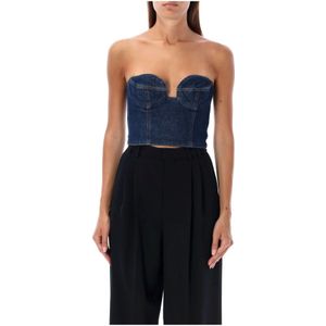 Magda Butrym, Tops, Dames, Blauw, S, Denim, Denim Bustier Top Navy Aw 24