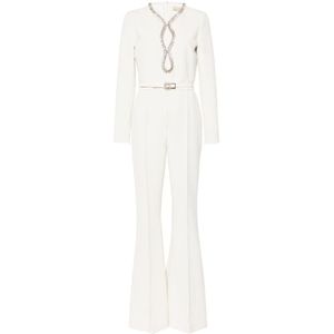 Elie Saab, Witte Jumpsuit met Kristalversiering Wit, Dames, Maat:S