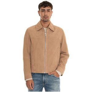 Boss, Jassen, Heren, Beige, L, Suède, Suède Leren Jas met Toprits