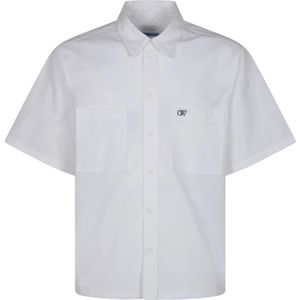 Off White, Overhemden, Heren, Wit, XL, Katoen, Zomer Zwaar Katoenen Korte Mouw Shirt