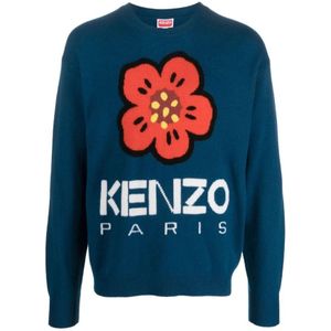 Kenzo, Eend Blauwe Gebreide Trui Blauw, Heren, Maat:XL