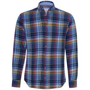 Brax, Daniel C Heren Linnen Geruite Overhemd Blauw, Heren, Maat:XL