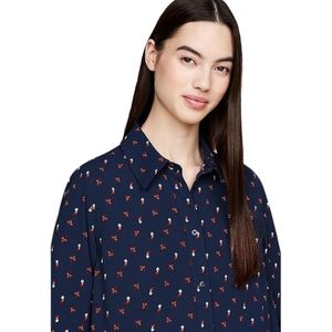 Tommy Hilfiger, Kleedjes, Dames, Blauw, S, Polyester, Blauwe Bloemenoverhemdjurk