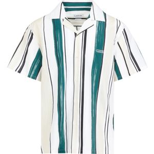 Lanvin, Overhemden, Heren, Veelkleurig, XL, Katoen, Groen Bedrukt Bowling Shirt