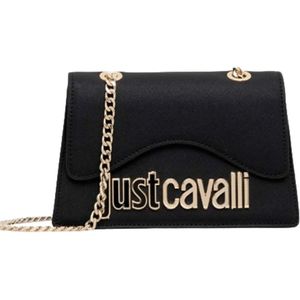 Just Cavalli, Tassen, Dames, Zwart, ONE Size, Leer, Zwarte Mini Handtas met Gouden Accenten