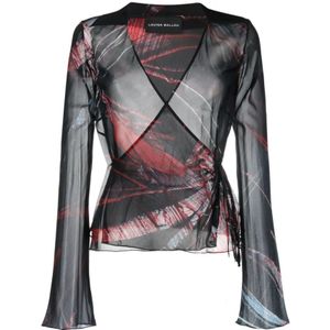 Louisa Ballou, Abstract Patroon Wikkelblouse Zwart, Dames, Maat:M