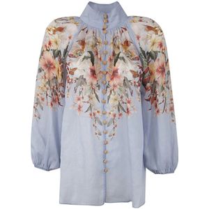 Zimmermann, Blauwe Palm Billow Blouse Blauw, Dames, Maat:M