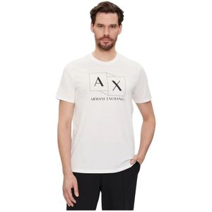 Armani Exchange, Tops, Heren, Wit, M, Katoen, Logo Katoenen T-shirt - Rechte pasvorm