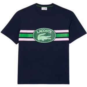 Lacoste, Tops, Heren, Blauw, XL, Katoen, Gedrukt Monogram Tee Navy Roze Groen