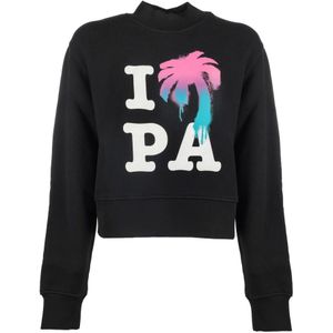 Palm Angels, Sweatshirts & Hoodies, Dames, Zwart, XS, Katoen, Zwarte Cropped Sweatshirt