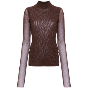 Philosophy di Lorenzo Serafini, Tops, Dames, Bruin, M, Bruin Mélange Mock Neck T-shirt