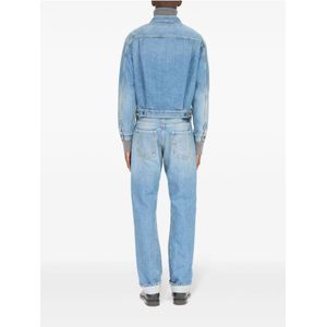 Maison Margiela, Jassen, Heren, Blauw, L, Denim, Blauwe Denim Jas Vier-Stiks Logo