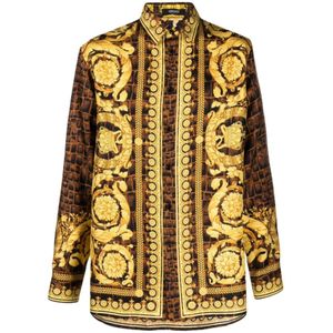Versace, Baroccodile Zijden Overhemd Geel, Heren, Maat:M