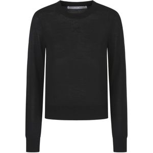 Alexander Wang, Truien, Dames, Zwart, S, Wol, Zwarte Logo Crew Neck Sweater