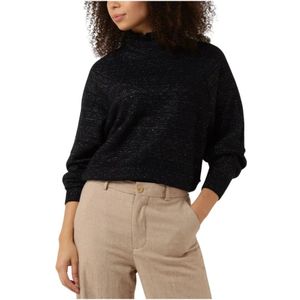 Scotch & Soda, Truien, Dames, Zwart, L, Dames Truien & vesten Ruffled High-neck Lurex Pullover